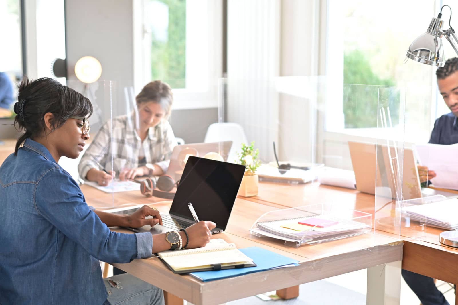 Employees using portals in a workplace